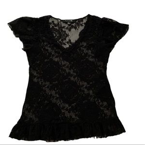 black mesh flower design tee